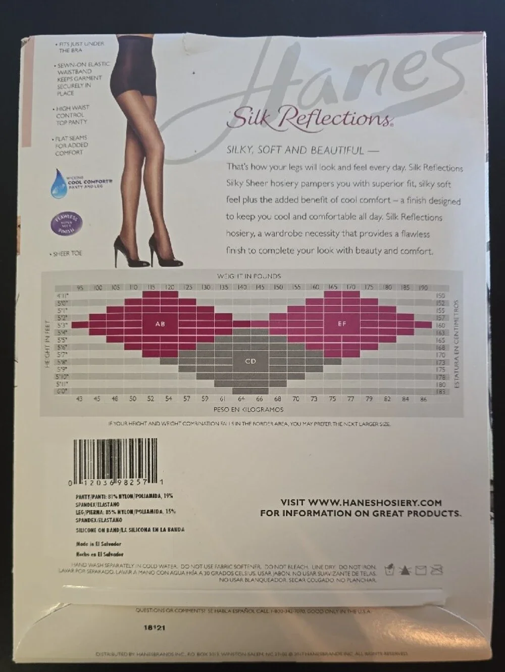 Hanes Silk Reflections High Waist Control Top Hose - Barely Black